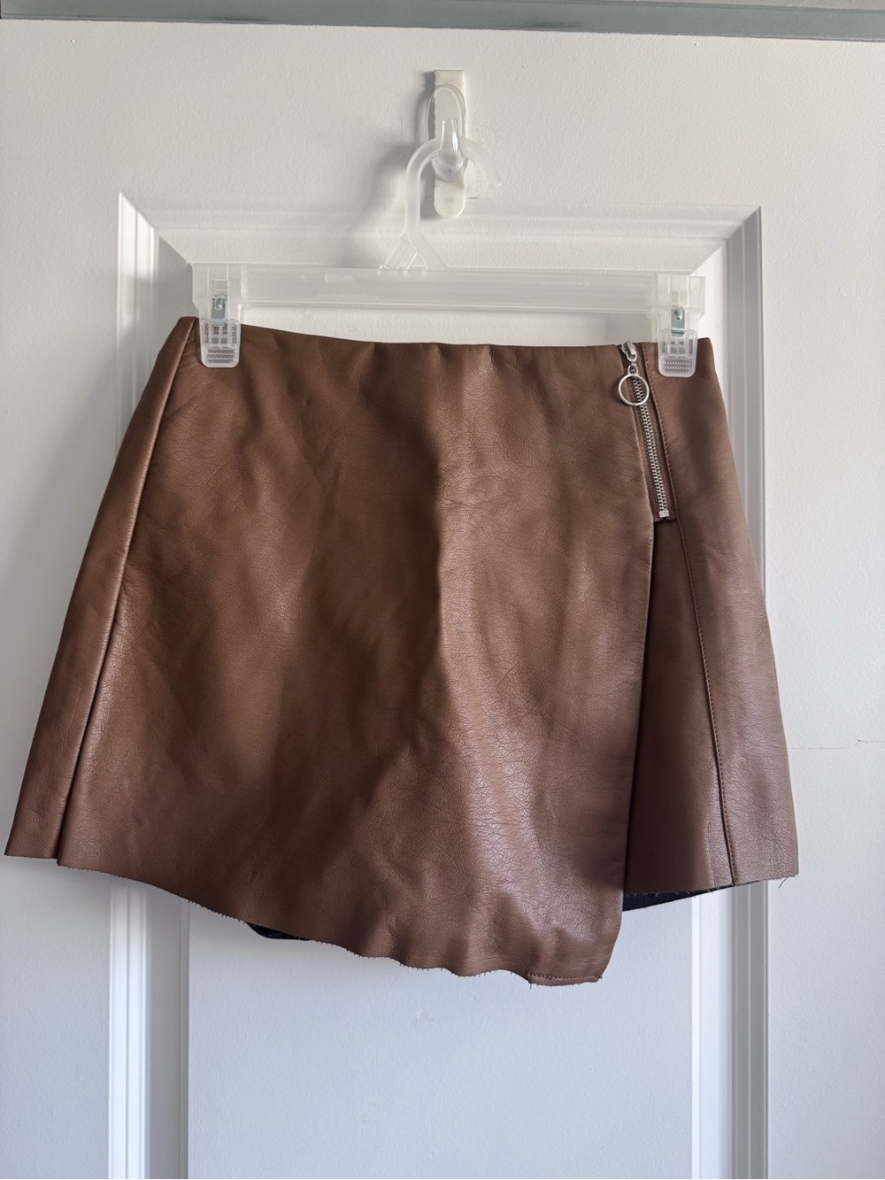 Francesca's Collections Brown Faux Leather Skort with Side Zip Ring